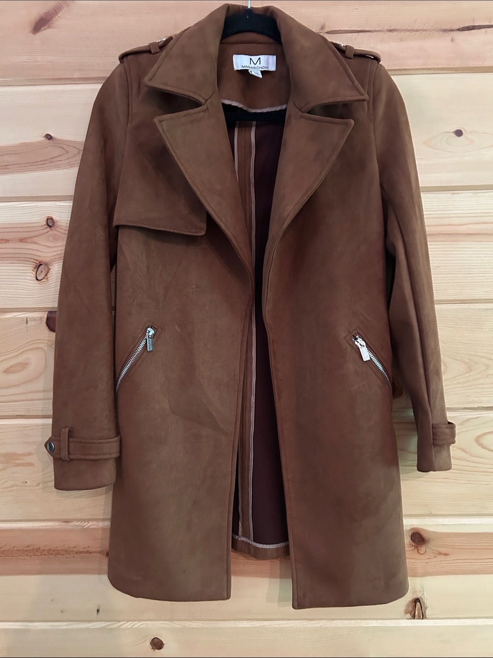 Magaschoni Women’s Chestnut Faux Leather Suede Jacket, Size XS